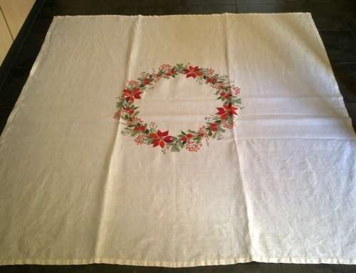 Quality heavy Danish linen embroidered tablecloth