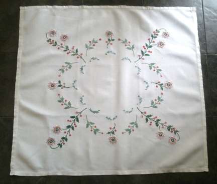 White linen hand embroidered small tablecloth / centre piece