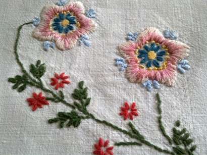 White linen hand embroidered small tablecloth / centre piece