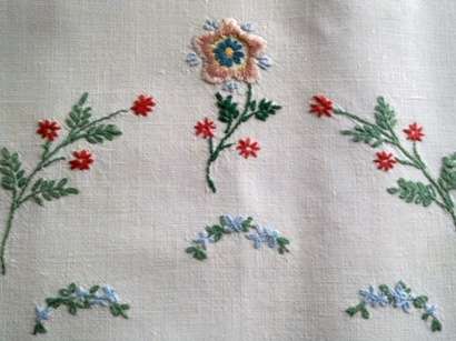 White linen hand embroidered small tablecloth / centre piece