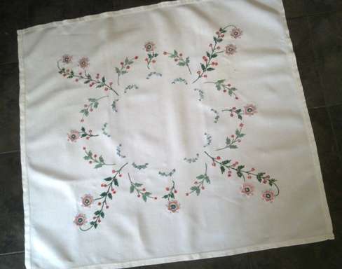 White linen hand embroidered small tablecloth / centre piece