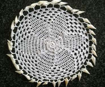 Pretty white cotton crochet doilie / jug cover with shell edging 22cm