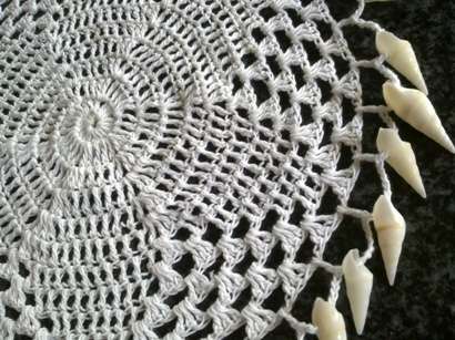 Pretty white cotton crochet doilie / jug cover with shell edging 22cm