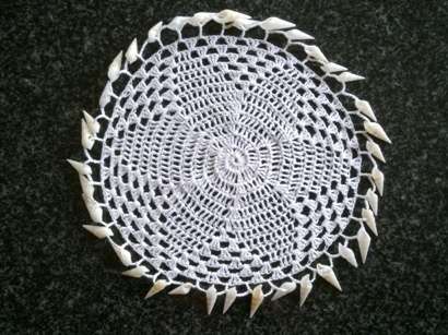 Pretty white cotton crochet doilie / jug cover with shell edging 22cm