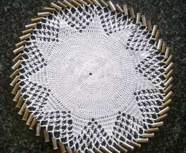 Different crochet doilie beaded with metal shells 23cm