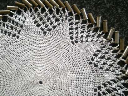 Different crochet doilie beaded with metal shells 23cm