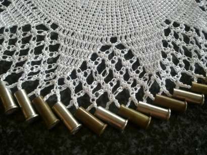 Different crochet doilie beaded with metal shells 23cm