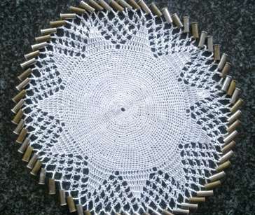 Different crochet doilie beaded with metal shells 23cm