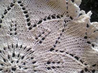 Unusual pretty pair of knitted doilies 19cm