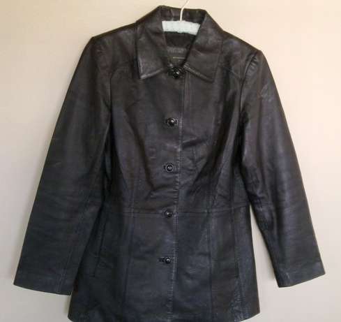 Woolworths genuine leather black jacket - Size 10 / 34