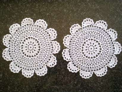 Two pretty white cotton crochet doilies 18cm
