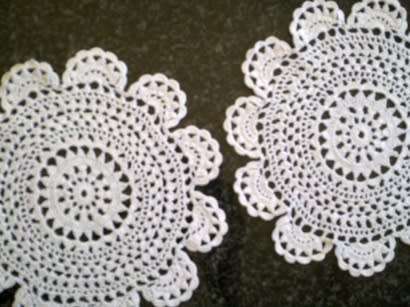 Two pretty white cotton crochet doilies 18cm