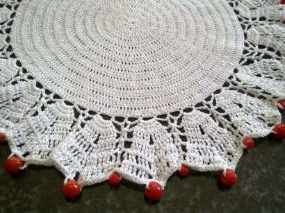 Vintage glass beaded doilie with red glass beads