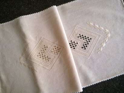 Hand embroidered long cotton runner 1.02m