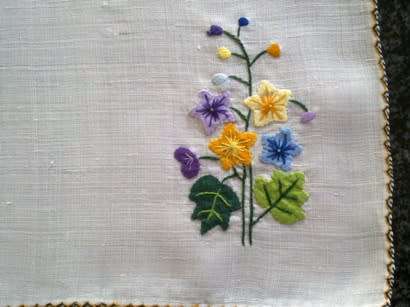 Elegant vintage fine linen hand embroidered placemats x 5