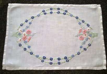 White linen hand embroidered tray cloth
