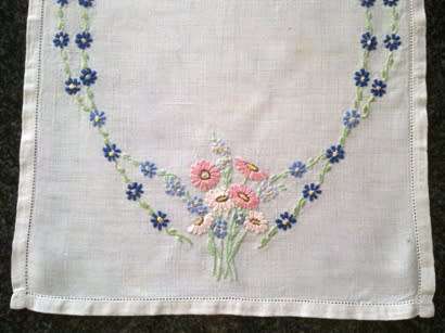 White linen hand embroidered tray cloth