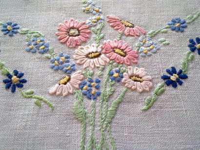 White linen hand embroidered tray cloth