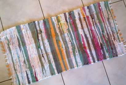 Colourful cotton hand made rag rug / runner 87cm