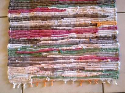 Colourful cotton hand made rag rug / runner 87cm
