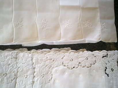 Embroidered white cotton table set