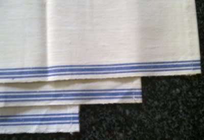 Three vintage French linen kitchen towels