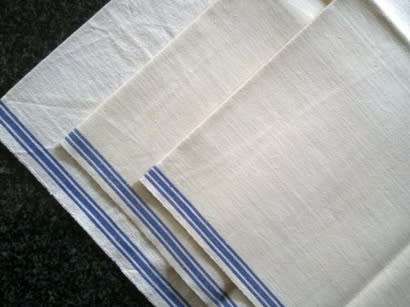 Three vintage French linen kitchen towels