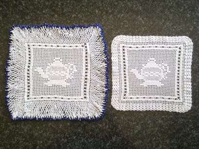 Elegant filet crochet glass beaded doilie and matching doilie