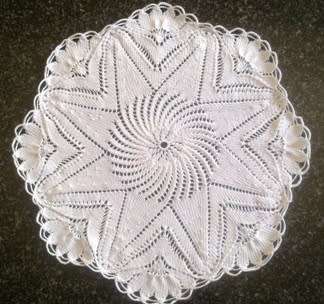 Stunning white cotton knitted doilie 33cm