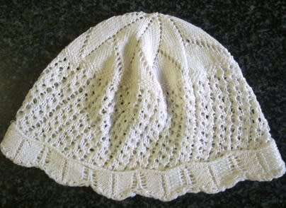 Vintage cream cotton knitted baby bonnet / cap