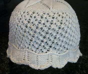Vintage cream cotton knitted baby bonnet / cap