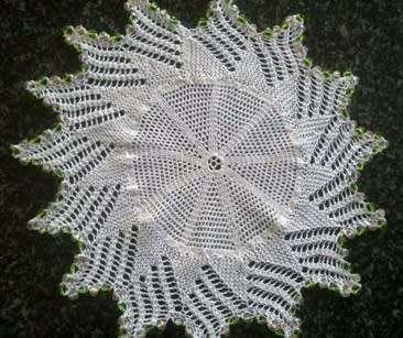 Different white cotton crochet doilie with glass bead edge 21cm