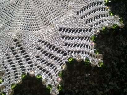Different white cotton crochet doilie with glass bead edge 21cm