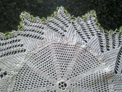 Different white cotton crochet doilie with glass bead edge 21cm