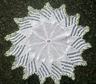 Different white cotton crochet doilie with glass bead edge 21cm