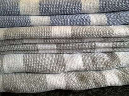 Three large 100% cotton striped bath or beach towels