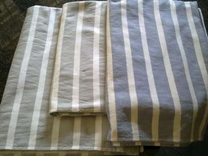 Three large 100% cotton striped bath or beach towels