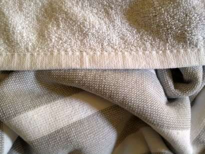 Three large 100% cotton striped bath or beach towels