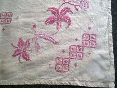 Pretty linen hand embroidered tablecloth / centre piece