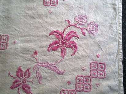 Pretty linen hand embroidered tablecloth / centre piece