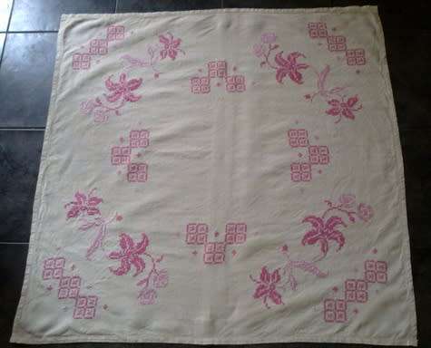 Pretty linen hand embroidered tablecloth / centre piece