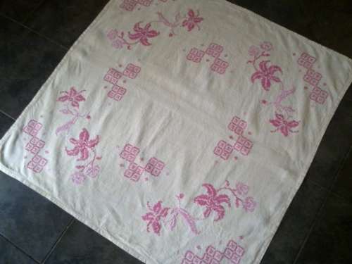 Pretty linen hand embroidered tablecloth / centre piece