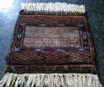 Mini Persian carpet hand knotted wool - dark chocolate field