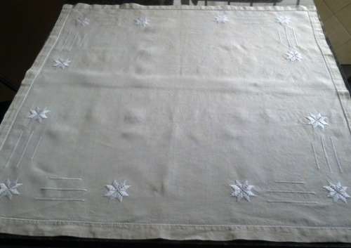 Vintage small natural linen tablecloth