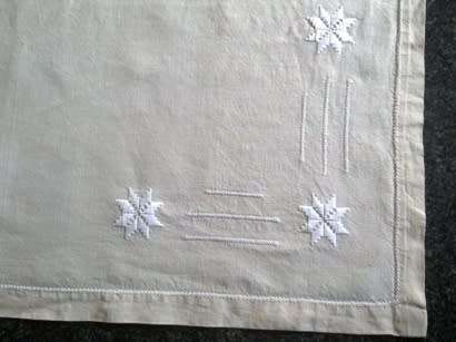 Vintage small natural linen tablecloth