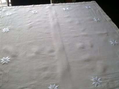Vintage small natural linen tablecloth