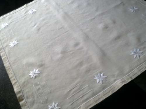 Vintage small natural linen tablecloth