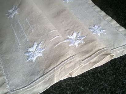 Vintage small natural linen tablecloth