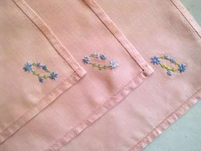 Three lovely pink linen lunch napkins