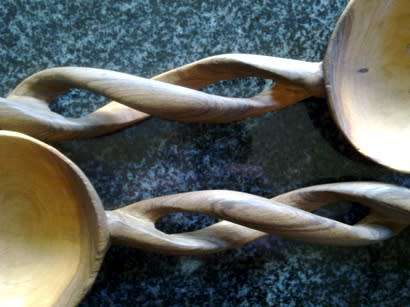 Hand carved wooden salad servers